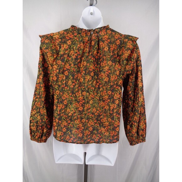 Gap Floral Metallic Ruffle Top Blouse Size Medium - Picture 3 of 14